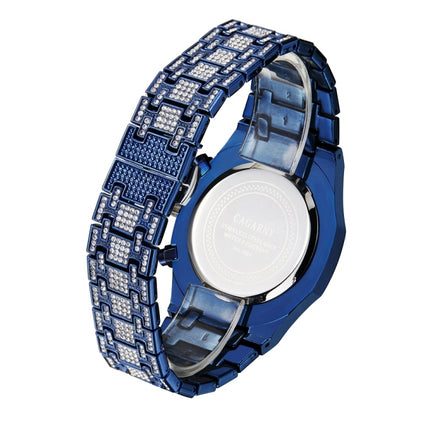 CAGARNY 6881 Diamond-studded Six-needles Guartz Dual Movement Watch Men Stainless Steel Strap Watch (Blue Shell Blue Dial)-garmade.com