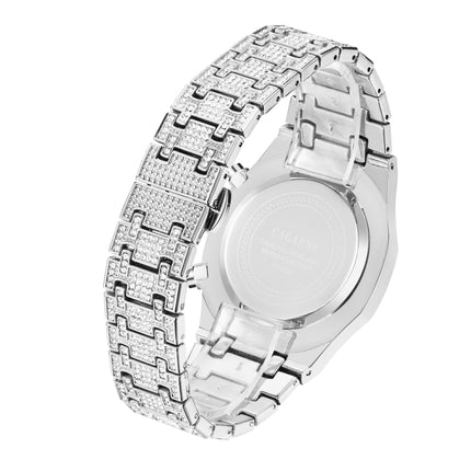 CAGARNY 6881 Diamond-studded Six-needles Guartz Dual Movement Watch Men Stainless Steel Strap Watch (Silver Shell Black Dial)-garmade.com