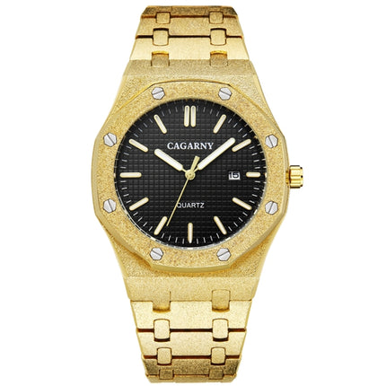 CAGARNY 6885 Octagonal Dial Quartz Dual Movement Watch Men Stainless Steel Strap Watch (Gold Shell Black Dial)-garmade.com