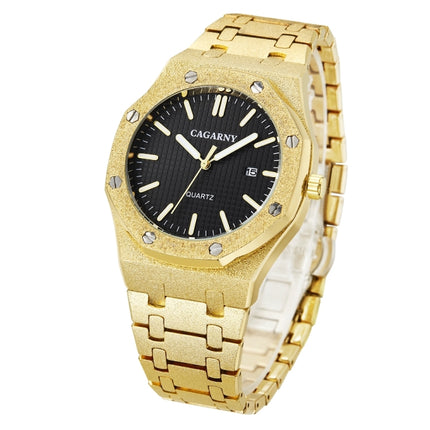 CAGARNY 6885 Octagonal Dial Quartz Dual Movement Watch Men Stainless Steel Strap Watch (Gold Shell Black Dial)-garmade.com