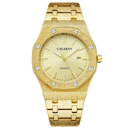 CAGARNY 6885 Octagonal Dial Quartz Dual Movement Watch Men Stainless Steel Strap Watch (Gold Shell Gold Dial)-garmade.com