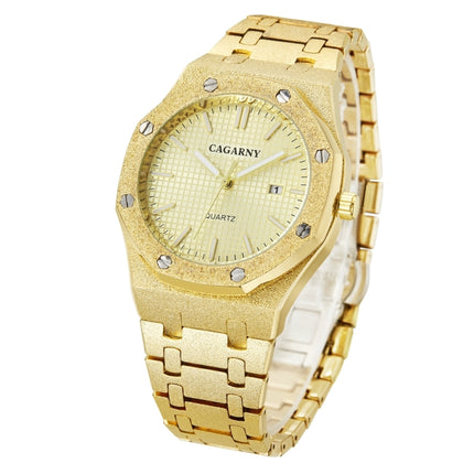 CAGARNY 6885 Octagonal Dial Quartz Dual Movement Watch Men Stainless Steel Strap Watch (Gold Shell Gold Dial)-garmade.com