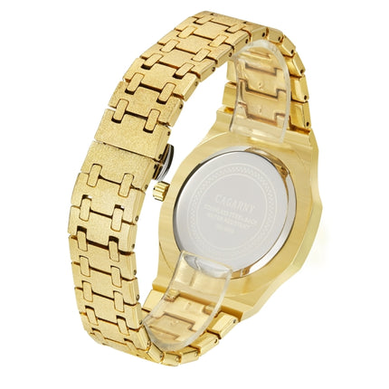 CAGARNY 6885 Octagonal Dial Quartz Dual Movement Watch Men Stainless Steel Strap Watch (Gold Shell Gold Dial)-garmade.com