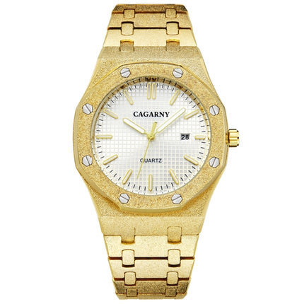 CAGARNY 6885 Octagonal Dial Quartz Dual Movement Watch Men Stainless Steel Strap Watch (Gold Shell White Dial)-garmade.com