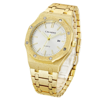 CAGARNY 6885 Octagonal Dial Quartz Dual Movement Watch Men Stainless Steel Strap Watch (Gold Shell White Dial)-garmade.com