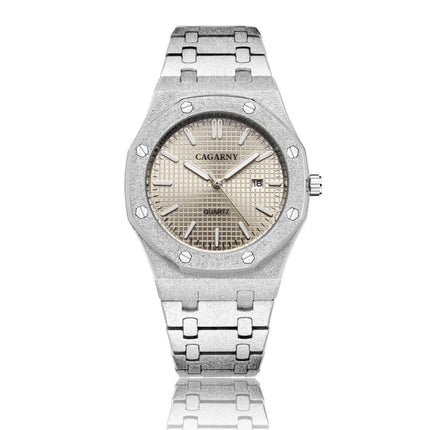 CAGARNY 6885 Octagonal Dial Quartz Dual Movement Watch Men Stainless Steel Strap Watch(Silver Shell Grey Dial)-garmade.com