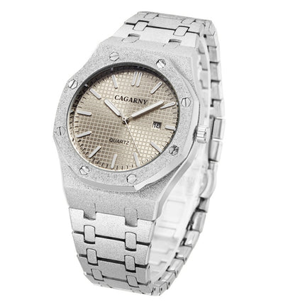 CAGARNY 6885 Octagonal Dial Quartz Dual Movement Watch Men Stainless Steel Strap Watch(Silver Shell Grey Dial)-garmade.com