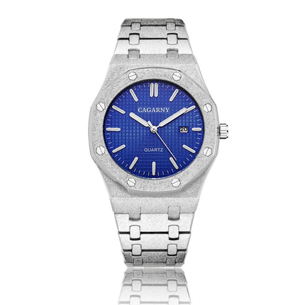 CAGARNY 6885 Octagonal Dial Quartz Dual Movement Watch Men Stainless Steel Strap Watch(Silver Shell Blue Dial)-garmade.com