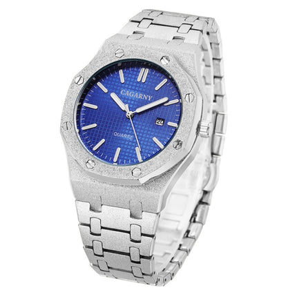 CAGARNY 6885 Octagonal Dial Quartz Dual Movement Watch Men Stainless Steel Strap Watch(Silver Shell Blue Dial)-garmade.com