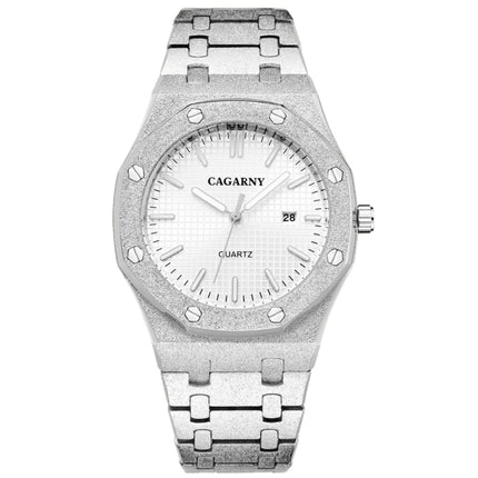 CAGARNY 6885 Octagonal Dial Quartz Dual Movement Watch Men Stainless Steel Strap Watch (Silver Shell White Dial)-garmade.com