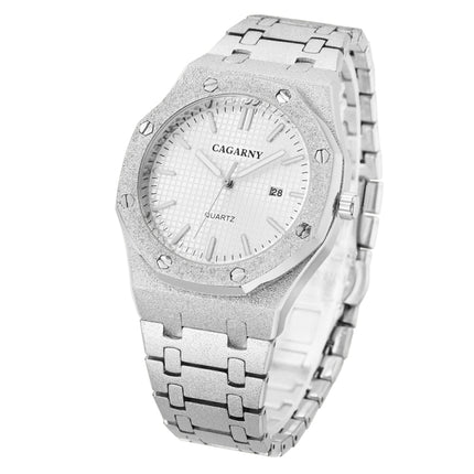 CAGARNY 6885 Octagonal Dial Quartz Dual Movement Watch Men Stainless Steel Strap Watch (Silver Shell White Dial)-garmade.com