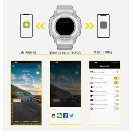 NORTH EDGE AK Bluetooth Multi-function Smart Watch with LED Backlit, Support Incoming Call Reminder, Smart Stopwatch, Information Reminder-garmade.com