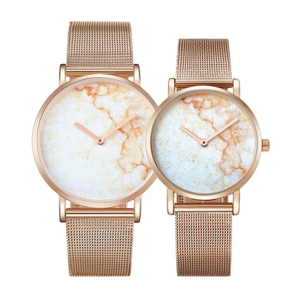 CAGARNY 6812 Round Dial Alloy Gold Case Fashion Couple Watch Men & Women Lover Quartz Watches with Stainless Steel Band-garmade.com