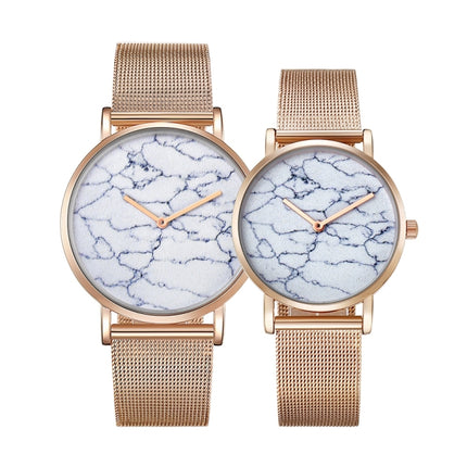 CAGARNY 6812 Round Dial Alloy Gold Case Fashion Couple Watch Men & Women Lover Quartz Watches with Stainless Steel Band-garmade.com