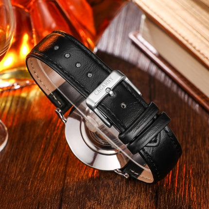 CAGARNY 6812 Round Dial Alloy Silver Case Fashion Men Watch Quartz Watches with PU Leather Band-garmade.com