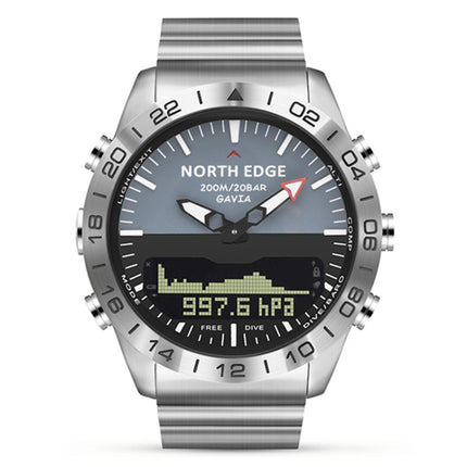North Edge GAVIA Men Outdoor Sport 50m Waterproof Smart Digital Watch Diving Watch, Support Barometer & Pedometer(Silver)-garmade.com
