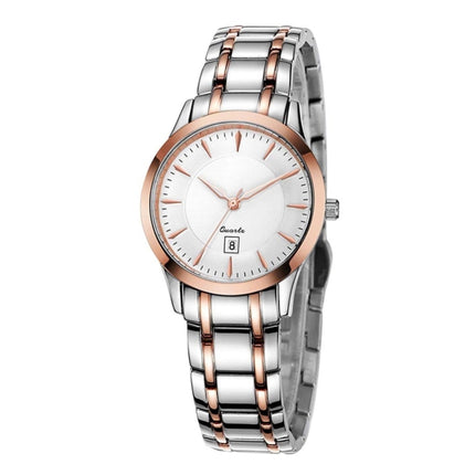 BUREI 700107 Multifunctional 3ATM Waterproof Quartz Lovers Wrist Watch with Stainless Steel Band & Sapphire Window & Big Dial, Luminous & Calendar Display Function for Women(Rose and White Window)-garmade.com