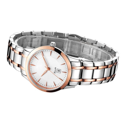 BUREI 700107 Multifunctional 3ATM Waterproof Quartz Lovers Wrist Watch with Stainless Steel Band & Sapphire Window & Big Dial, Luminous & Calendar Display Function for Women(Rose and White Window)-garmade.com