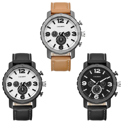 CAGARNY 6845 Fashion Dual Quartz Movement Wrist Watch with Leather Band(Black Band Black Window)-garmade.com