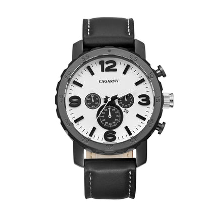 CAGARNY 6845 Fashion Dual Quartz Movement Wrist Watch with Leather Band(Black Band White Window)-garmade.com