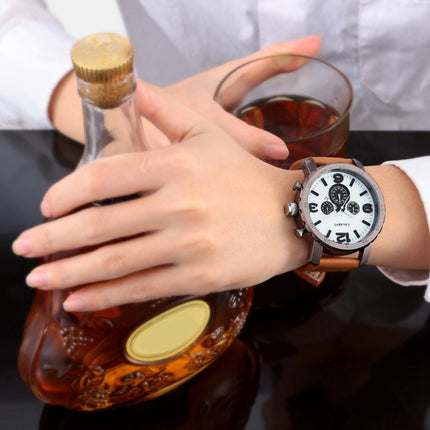 CAGARNY 6845 Fashion Dual Quartz Movement Wrist Watch with Leather Band(Brown Band White Window)-garmade.com