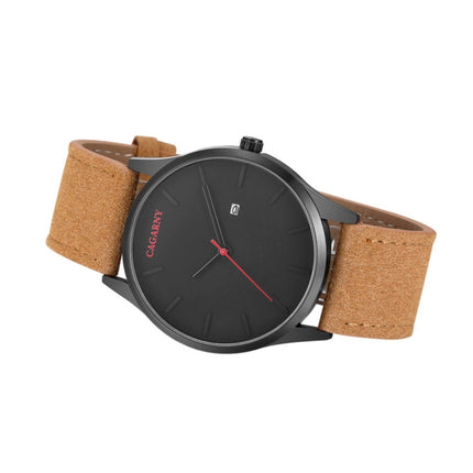 CAGARNY 6850 Fashion Dual Quartz Movement Wrist Watch with Genuine Leather Band(Brown Band Black Window)-garmade.com