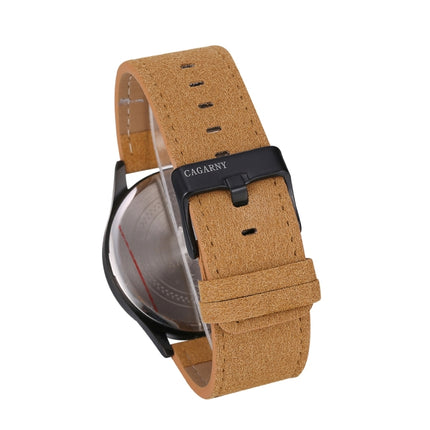 CAGARNY 6850 Fashion Dual Quartz Movement Wrist Watch with Genuine Leather Band(Brown Band Black Window)-garmade.com