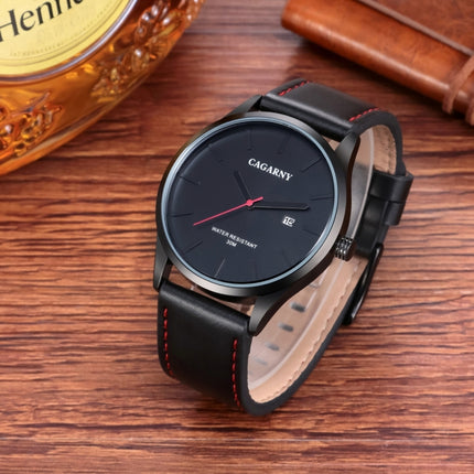 CAGARNY 6865 Fashion Dual Quartz Movement Wrist Watch with Genuine Leather Band(Black)-garmade.com