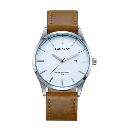 CAGARNY 6865 Fashion Dual Quartz Movement Wrist Watch with Genuine Leather Band(Brown)-garmade.com