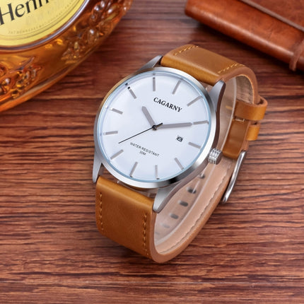 CAGARNY 6865 Fashion Dual Quartz Movement Wrist Watch with Genuine Leather Band(Brown)-garmade.com