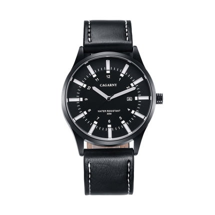 CAGARNY 6866 Fashion Dual Quartz Movement Wrist Watch with Genuine Leather Band(White Number)-garmade.com