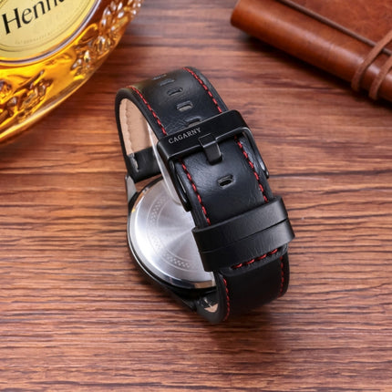 CAGARNY 6866 Fashion Dual Quartz Movement Wrist Watch with Genuine Leather Band(White Number)-garmade.com