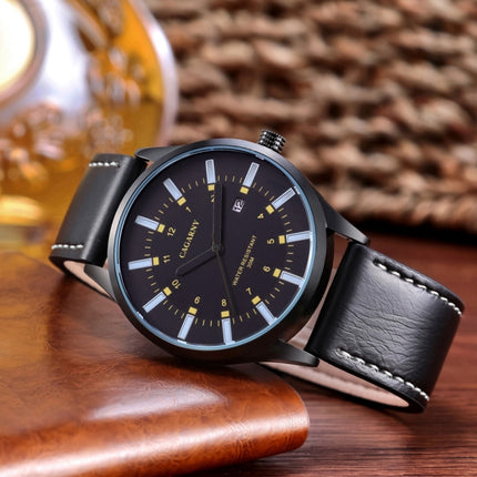 CAGARNY 6866 Fashion Dual Quartz Movement Wrist Watch with Genuine Leather Band(Yellow Number)-garmade.com