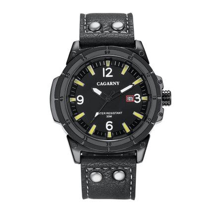 CAGARNY 6853 Fashion Waterproof Quartz Movement Wrist Watch with Leather Band(Yellow Scale)-garmade.com
