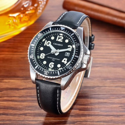 CAGARNY 6863 Fashion Waterproof Quartz Movement Wrist Watch with Leather Band(Black)-garmade.com