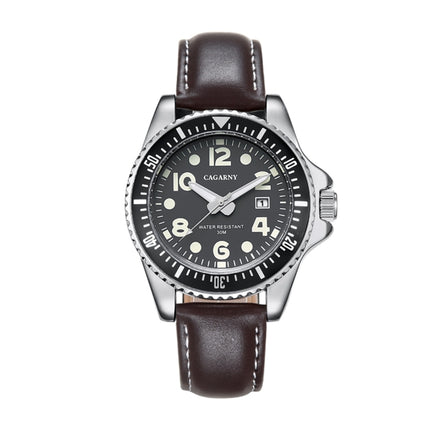 CAGARNY 6863 Fashion Waterproof Quartz Movement Wrist Watch with Leather Band(Coffee)-garmade.com