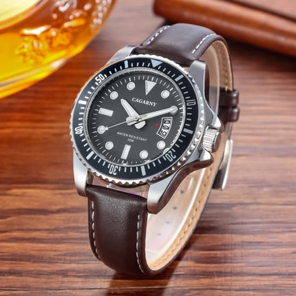 CAGARNY 6863 Fashion Waterproof Quartz Movement Wrist Watch with Leather Band(Coffee)-garmade.com