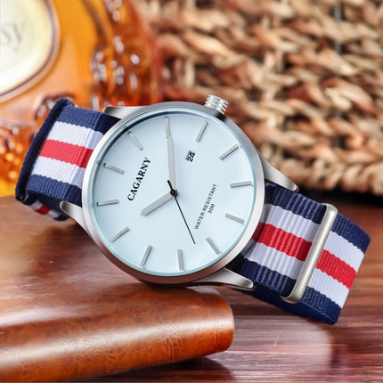 CAGARNY 6865 Concise Style Ultra Thin Waterproof Quartz Wrist Watch with Striped Nylon Band-garmade.com