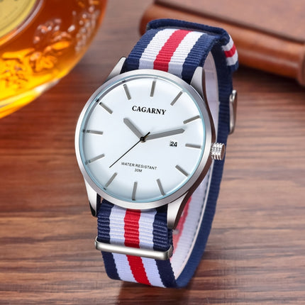 CAGARNY 6865 Concise Style Ultra Thin Waterproof Quartz Wrist Watch with Striped Nylon Band-garmade.com