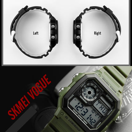SKMEI 1299 Multifunctional Outdoor Sports Noctilucent Waterproof Digital Display Wrist Watch (Army Green)-garmade.com