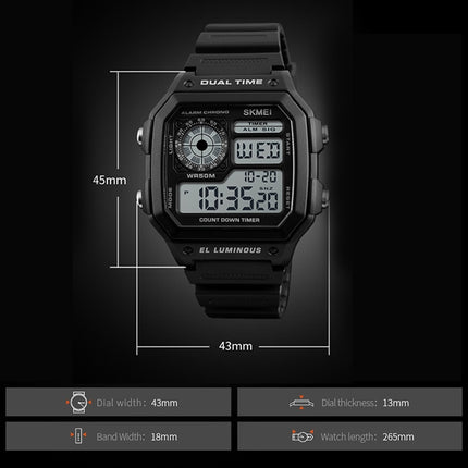 SKMEI 1299 Multifunctional Outdoor Sports Noctilucent Waterproof Digital Display Wrist Watch (Black)-garmade.com