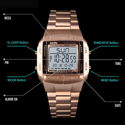 SKMEI 1381 Multifunctional Men Outdoor Business Sport Noctilucent Waterproof Digital Wrist Watch(Coffee)-garmade.com