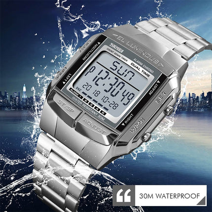 SKMEI 1381 Multifunctional Men Outdoor Business Sport Noctilucent Waterproof Digital Wrist Watch(Coffee)-garmade.com