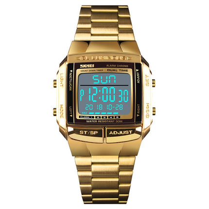 SKMEI 1381 Multifunctional Men Outdoor Business Sport Noctilucent Waterproof Digital Wrist Watch(Gold)-garmade.com