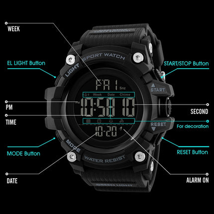 SKMEI 1384 Multifunctional Men Outdoor Fashion Noctilucent Waterproof LED Digital Watch (Red)-garmade.com