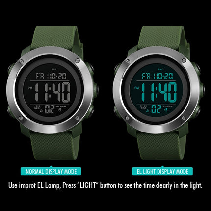 SKMEI 1416 Multifunctional Outdoor Fashion Noctilucent Waterproof Steel Ring Digital Watch (Army Green)-garmade.com