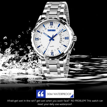 SKMEI 9069 Multifunctional Outdoor Fashion Business Waterproof Silver Shell Quartz Wrist Watch(Black)-garmade.com
