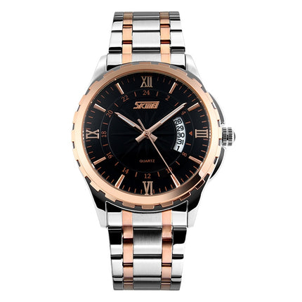 SKMEI 9069 Multifunctional Outdoor Fashion Business Waterproof Interval Gold Shell Quartz Wrist Watch(Gold)-garmade.com