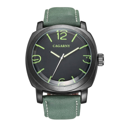 CAGARNY 6833 Fashionable Concise Three Needles Quartz Wrist Watch with Leather Band & 24-hour Indication & Calendar Function for Couples(Green Scale)-garmade.com