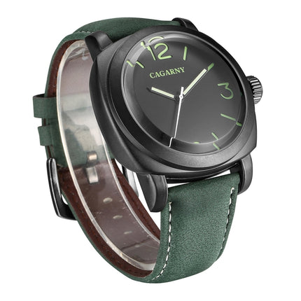 CAGARNY 6833 Fashionable Concise Three Needles Quartz Wrist Watch with Leather Band & 24-hour Indication & Calendar Function for Couples(Green Scale)-garmade.com